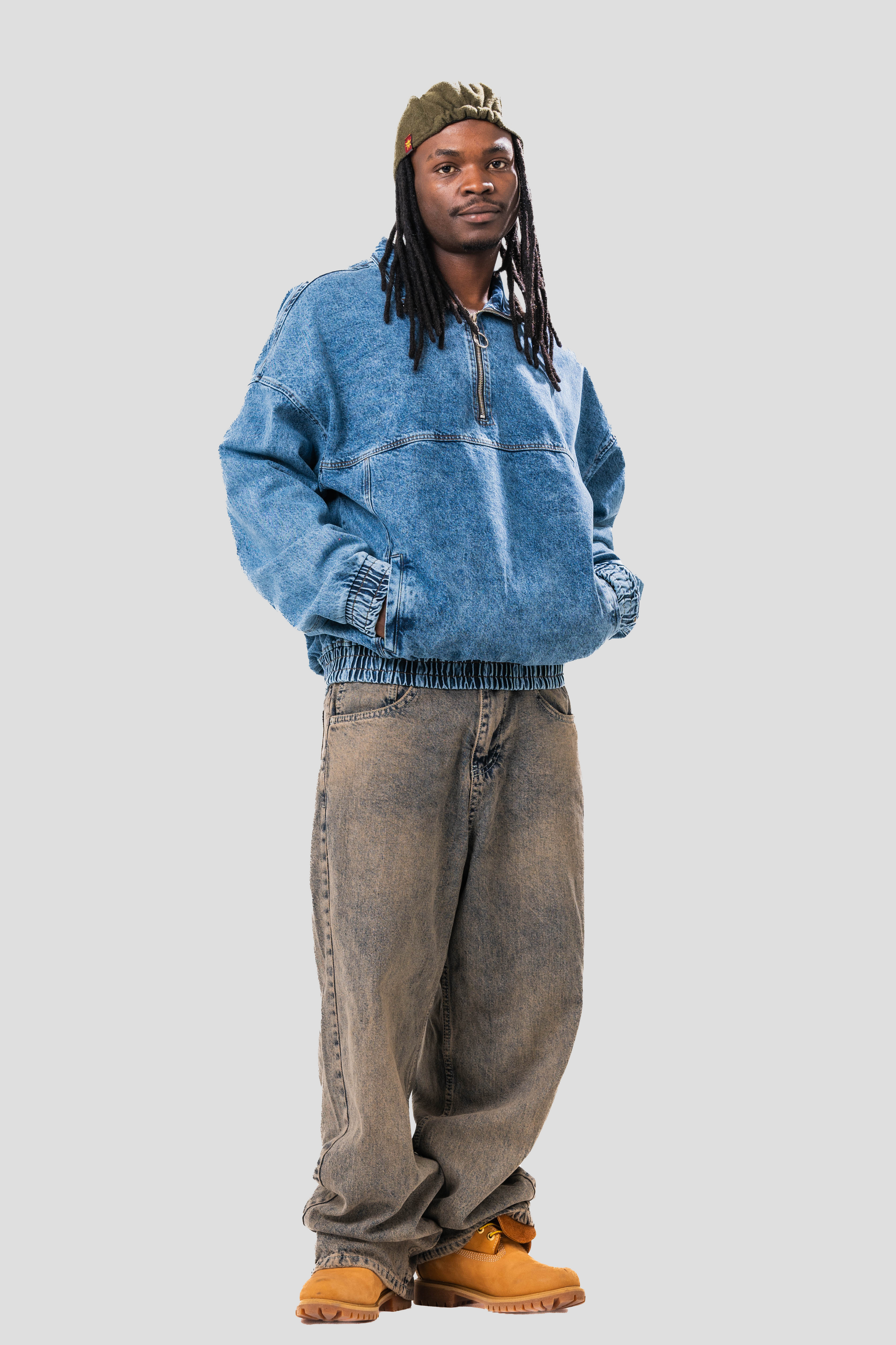 Sonder denim Quarter Zip Pullover. Front image